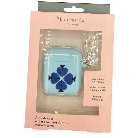 Kate Spade Other - ♠️ Kate Spade Blue Silicone AirPods Case Keychain Cover Clover Tech Luxury New